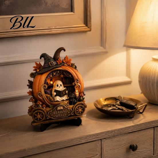 Decorative Wood Display Stand Halloween Reading Ghost Figurine, Retro Wooden Statue, Vintage Desktop Niche Gothic Room Accessories Ornament