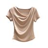Gentle wind irregular pleated swinging neck short-sleeved top summer summer slim and thin ins pure desire T-shirt women