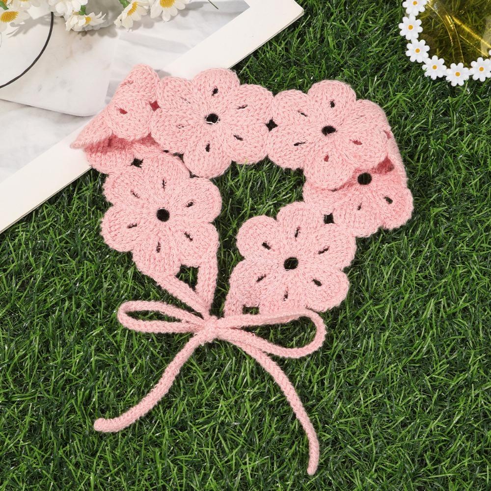 

Solid Color Knitting Headband Hollowed-out Crochet Wide Hairband Hair Accessories Hair Scarf Women рожевий