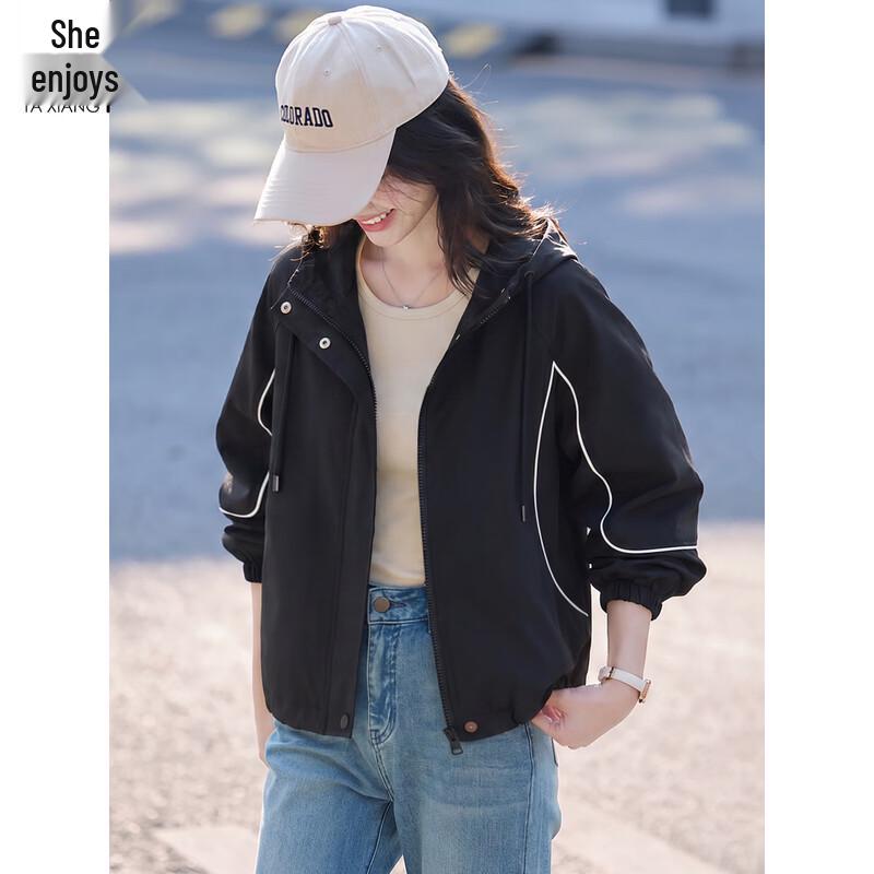Women's Color-Block Drawstring Hooded Casual Jacket