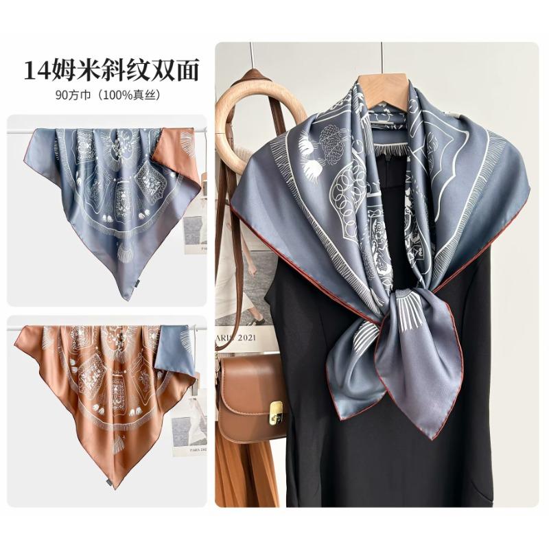 Silk twill 14 mmi large silk scarf women's fashion versatile high-end mulberry silk square scarf light luxury versatile 90 shawl