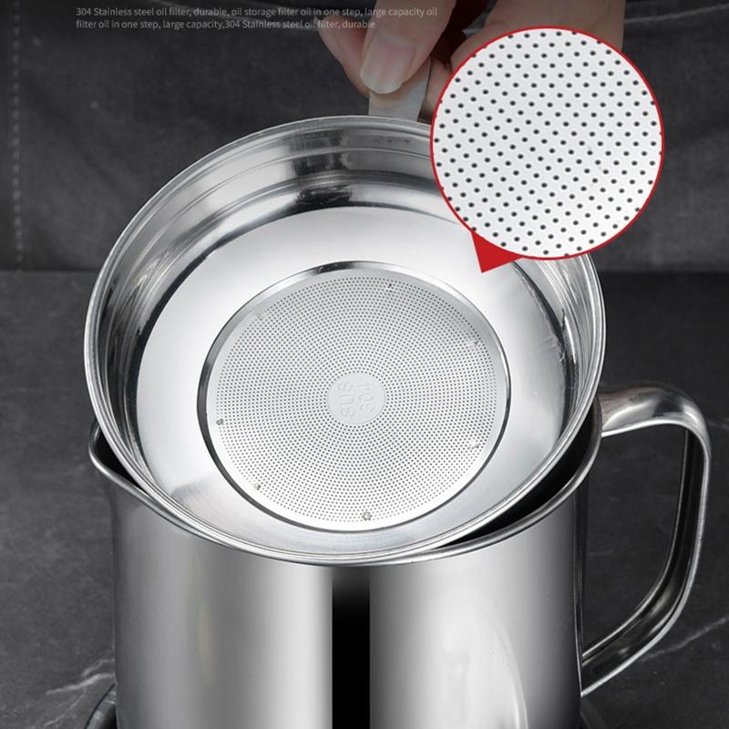 1.3L Oil Can Kitchen Oil Filter Cup Household Filter Mesh Oil for Tank Pot Leak Oil Leaking Storage Stainless Steel Mate