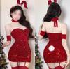 2026 Plus Size Velvet Bunny Girl Passionate Costume: Sexy, No-Removal Erotic Lingerie