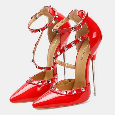 Women Rivet High Thin Heel Sandals Sexy Ankle Strap Single Shoes for Nightclub Party Banquet Host Model Catwalk Cross Dressing