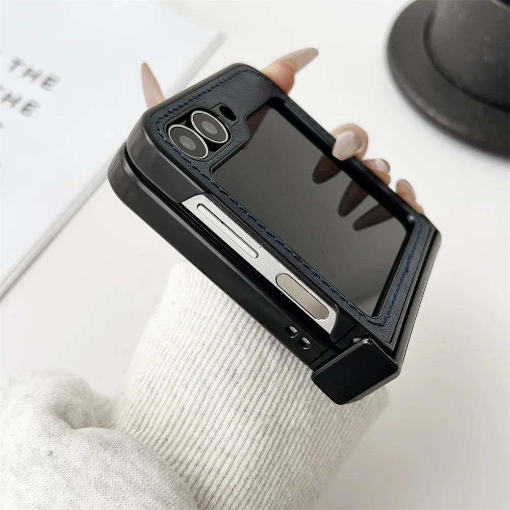 Magnetic Rotating Bracket Phone Case for Samsung Galaxy Z Flip 6 5 4 Flip6 Flip5 Flip4 Flip3 5G Leather Hinge Protective Cover