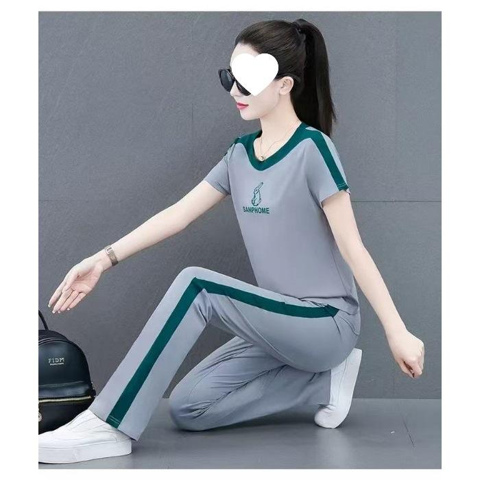 Casual Sports Suit for Women, Summer Loose, Fashionable, Age-reducing Wide-leg Pants Two-piece Set