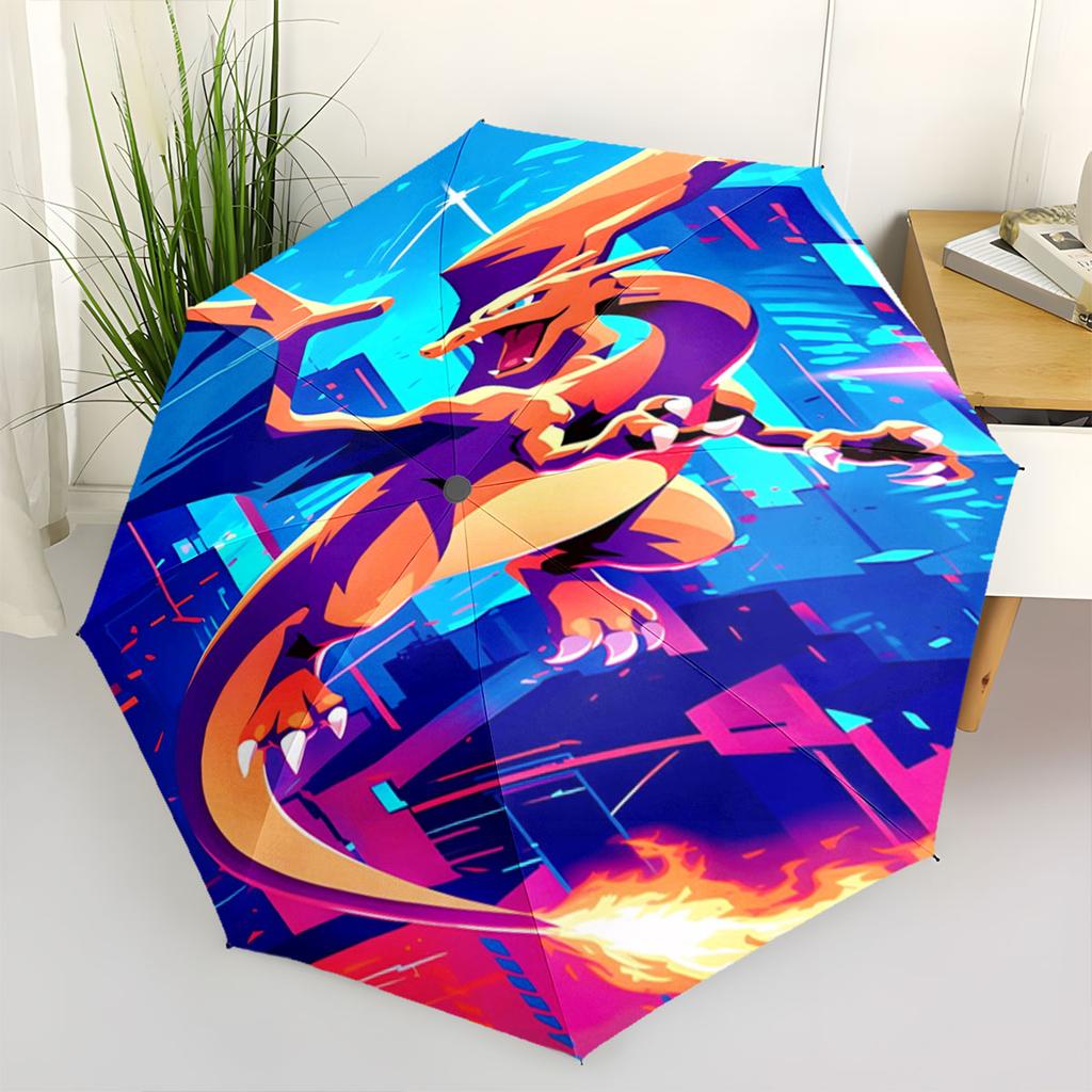 Pokemon Charizard Printed Umbrella Cool Fire Dragon Foldable Umbrella Windproof Anti UV Sun Rain Umbrella Outdoor Use