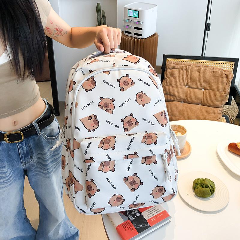 School bag cute capybara junior high school school bag girls large capacity printed backpack high value casual backpack