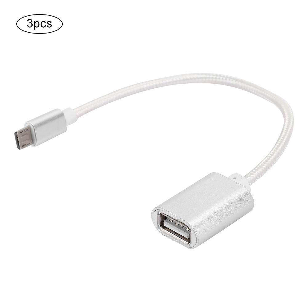 3PCS Woven Cloth Reinforced Connector No Rust Smooth Transmission USB Input Micro Output OTG Adapter Cable for