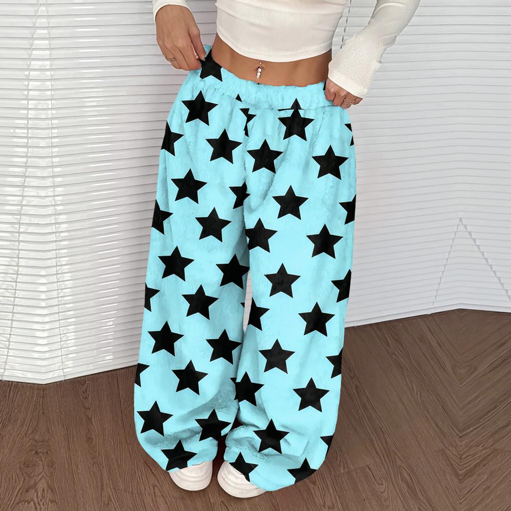Women's Casual And Fashionable Printed Elastic Waist Loose Wide Leg Pants