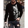 Animal Print Men's Long Sleeve T-shirt Spring And Autumn Men's Daily Casual Top 3D Wolf Print Men's Fashion Long Sleeve T-shirt