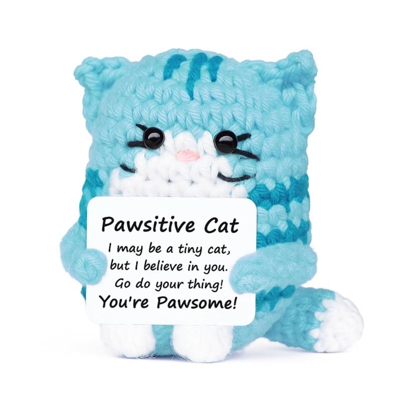 

Unique Crochet Cats Toy Decoration With Encouragement Card Emotional Support Decoration Perfect For Car Ornament And Desk Use