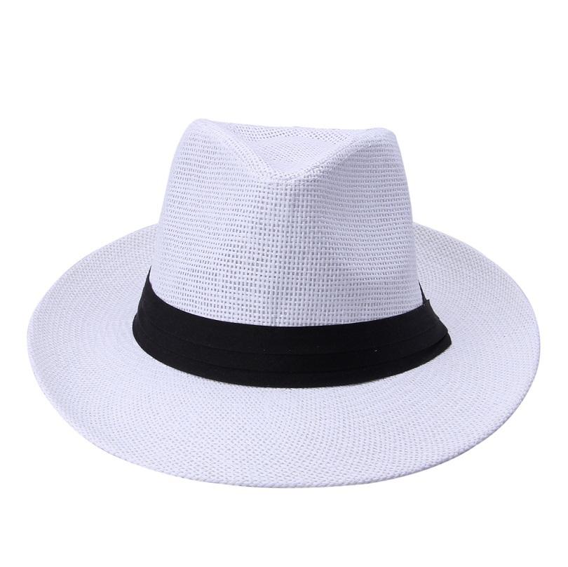 Hot  Fashion Summer Casual Unisex Beach Trilby Large Brim Jazz Sun Hat Panama Hat Paper Straw Women Men Cap With Black  Ribbon