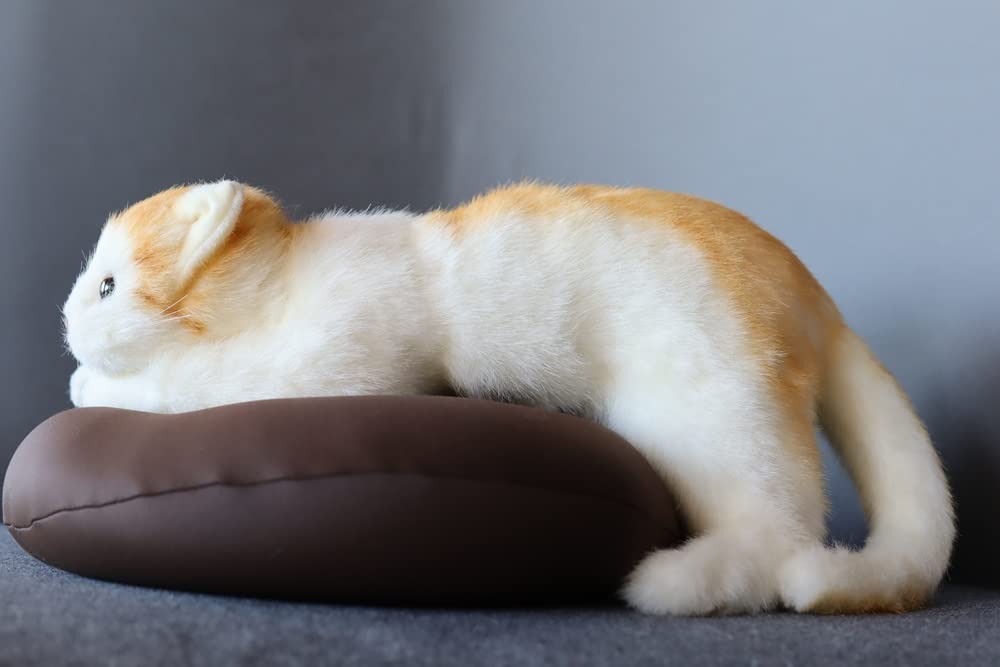 Peluche de gato realista fabricado en Japón con cinta de etiqueta infantil de 58 cm (ojos marrones tigre L) Regalo de cumpleaños de gato real presente celebración
