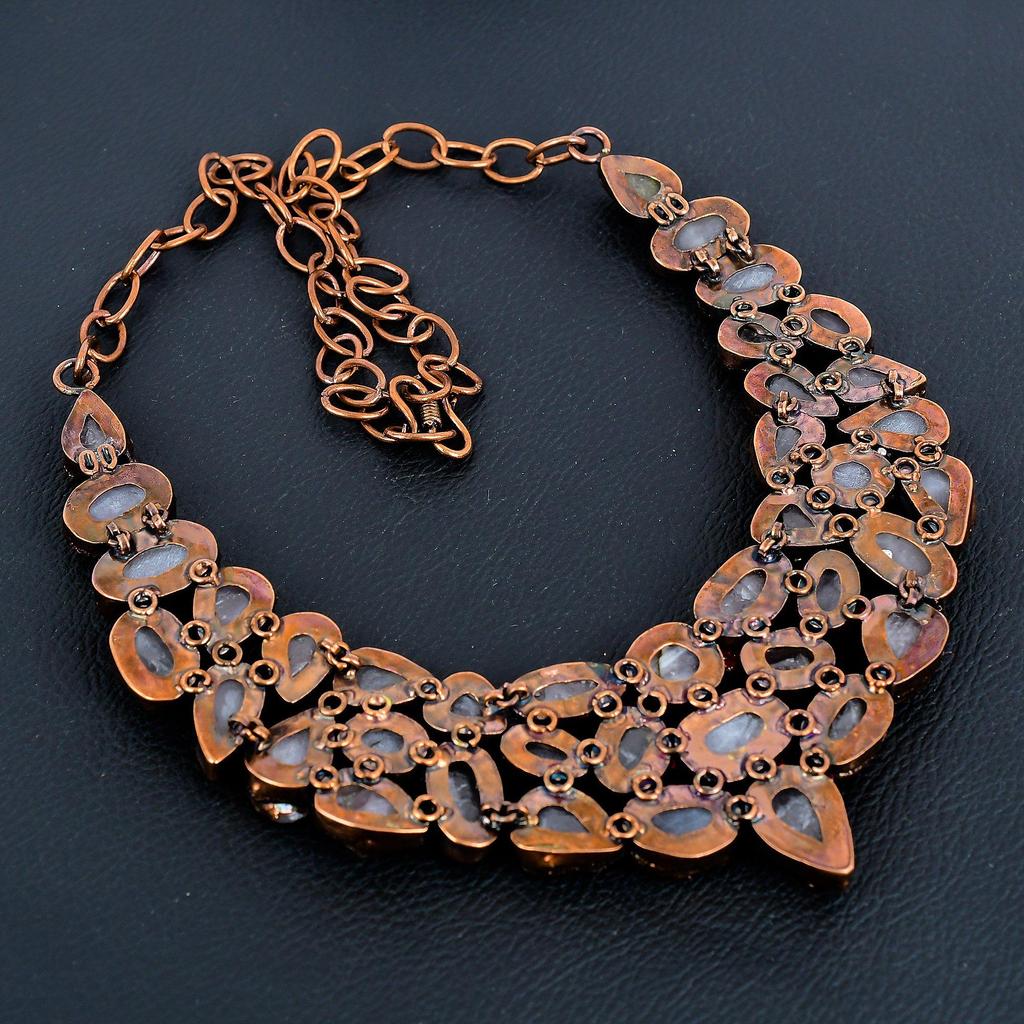 Collier Bijou Quartz Rose Fait Main Dernier Design, Collier Pierre Précieuse Cuivre Électroformé, Cadeau Pour Mère
