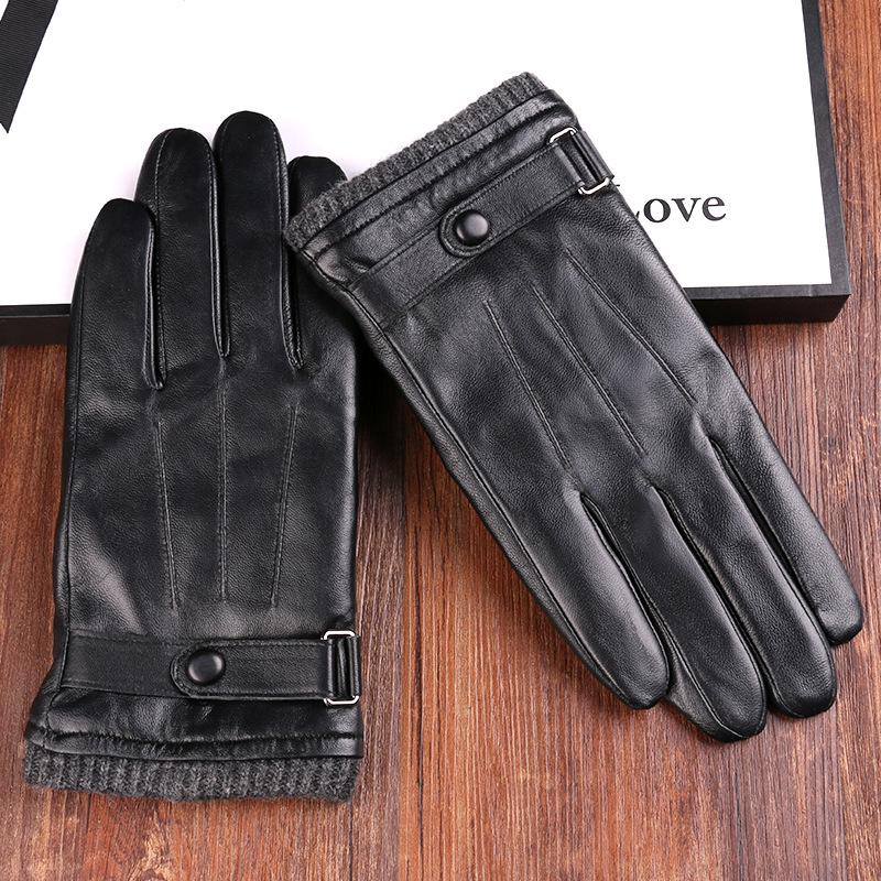 Autumn and Winter Sheepskin Gloves for Men with Plush Velvet Thickened Warmth and Cold Driving Outdoor Riding Three String Touch Screen Gloves