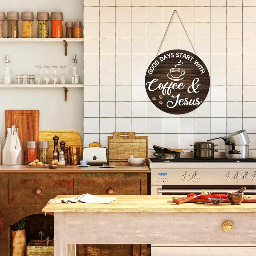 Kaffee Schilder Deko für Kaffeebar Holz Bauernhaus Wanddeko für Küche Home Office Café Kaffeestation Einzugsgeschenk