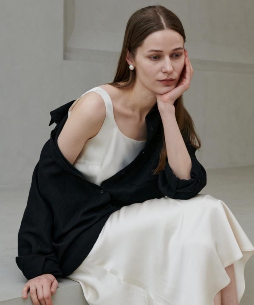 Owaiwai Regular Basic Linen Shirt_Black