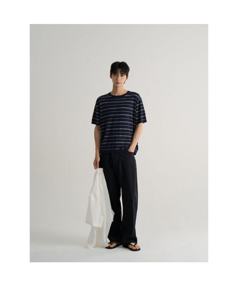 8SECONDS Striped Round Knit Pullover Navy