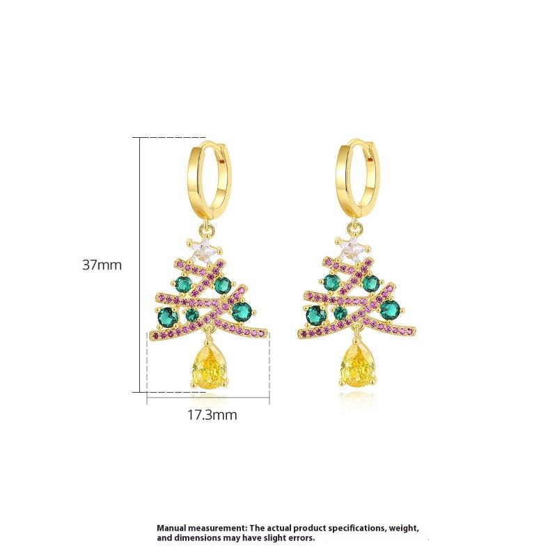 Sparkling Zircon Christmas Tree Earrings For Women Rhinestone Xmas Tree Dangle Earring Girls Holiday Versatile Jewelry
