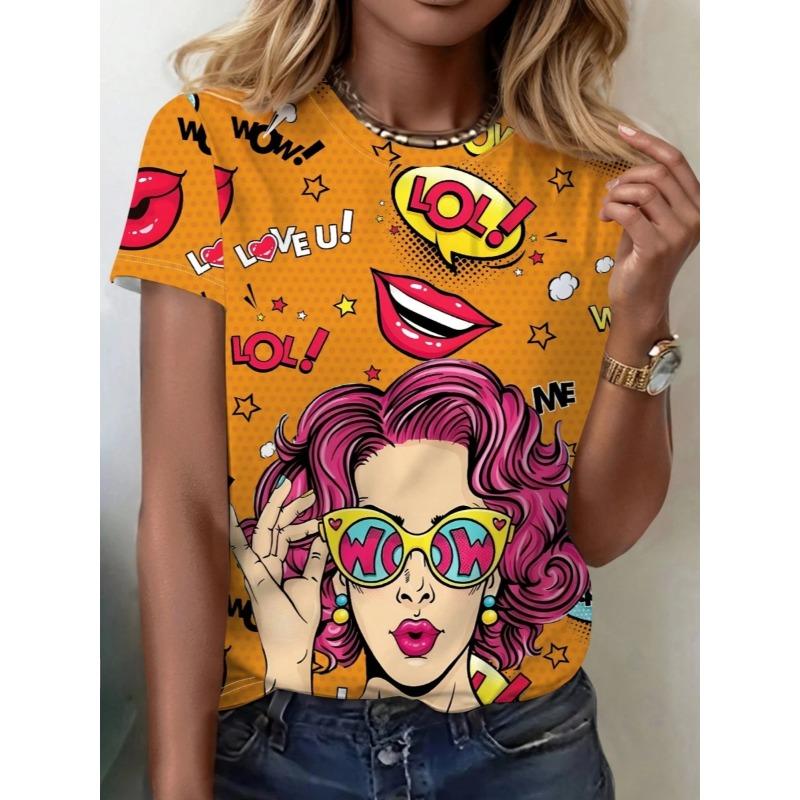 Fashionable Women Print T-shirt Comfortable Loose Women's Short Sleeved Creative Fun T-shirt
