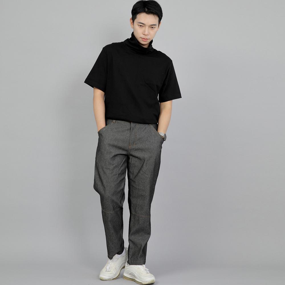 Seinteukeulu Wide Cut Crop Half-Band Pants Wch-327 Gray Black Denim Brs