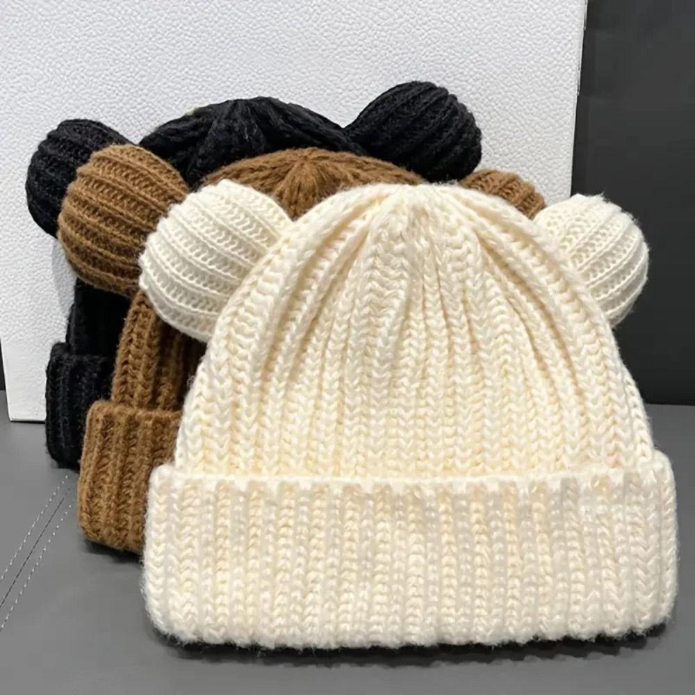 Thickened Snow Beanies Cap Bear Ear Hat Scarf Set Casual Winter Balaclava  Neck Warmer