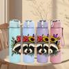 1PC Flower Crown Raccoon 750ml Color Plastic Sports Water Bottle Leakproof Flip Straw Lid Suitable for Sports Office Home Use