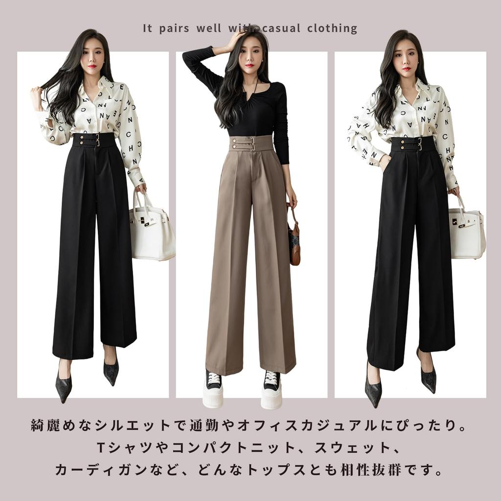 MEME XTRA Suit Flattering Plus Straight Loose Center Solid Mature Intellectual Business Style Women's Pants, High-Waisted, Long, Wide-Leg Pants, Legs,