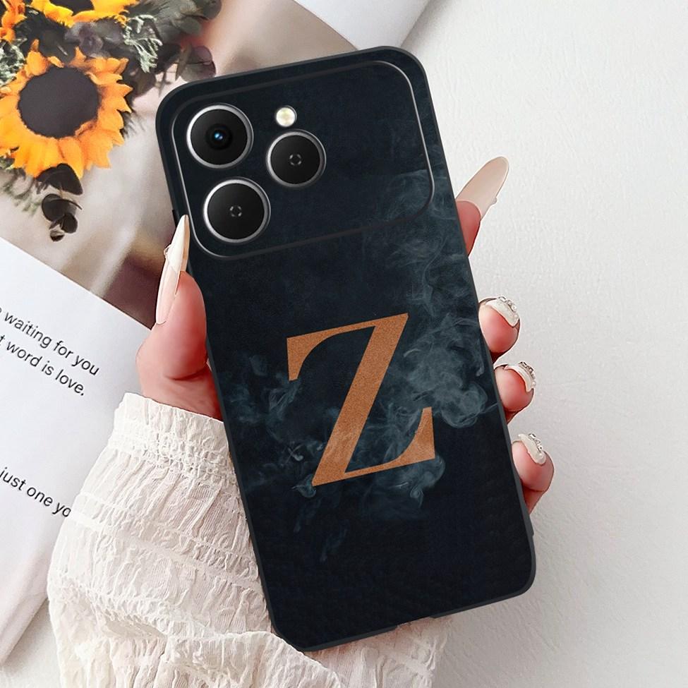 For Tecno Spark 40 Case Black Silicone Luxury A-Z Letters Fashion Flowers Crown Shockproof Cover For Techno Spark 40 Phone Case