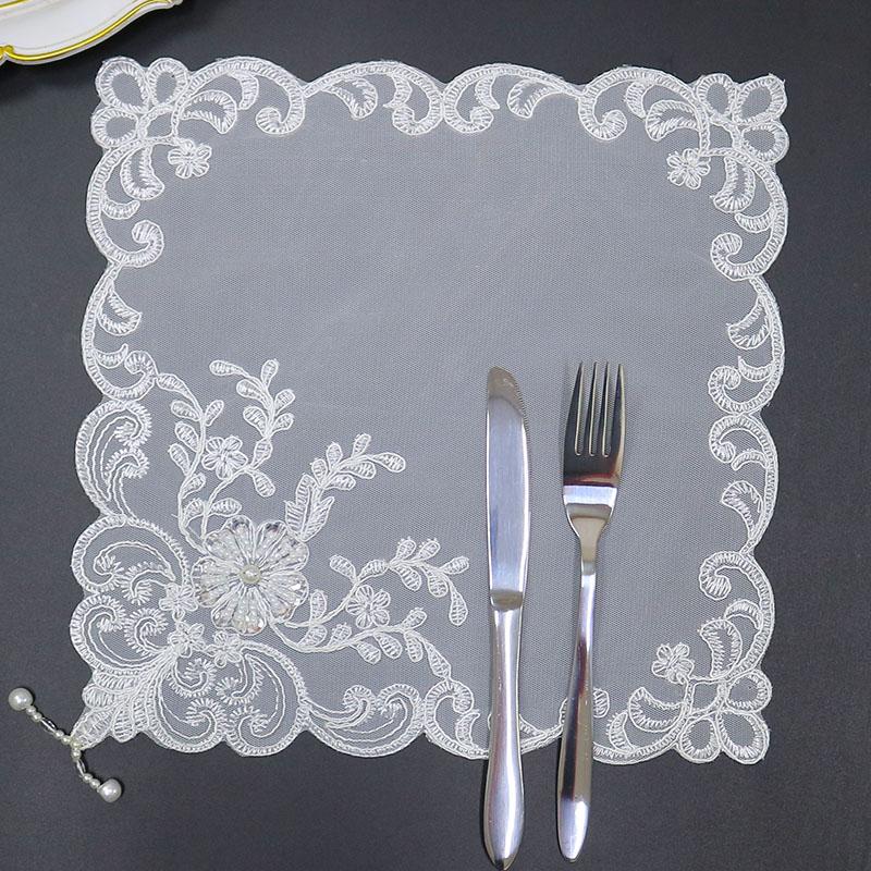 Table decoration and accessories white bead flower embroidery table place mat cloth coaster Wedding Christmas placemat kitchen