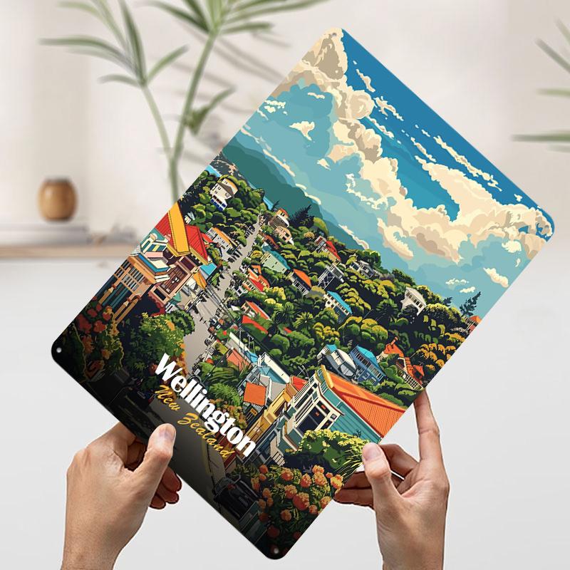 Wellington House New Zealand Cityscape Metal Poster Customized Wall Art Retro Vintage Tinplate Signs for Man Cave Bathroom Decor