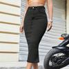 Women's High Waist Denim Hip Hugging Slim Fit Back Slit Skirt With Pockets