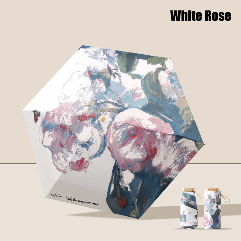 Oil Painting Sunscreen Parasol Outdoor Convinient Five Folding Umbrella With Uv Protection Portable Stylish Women'S Sun Umbrella