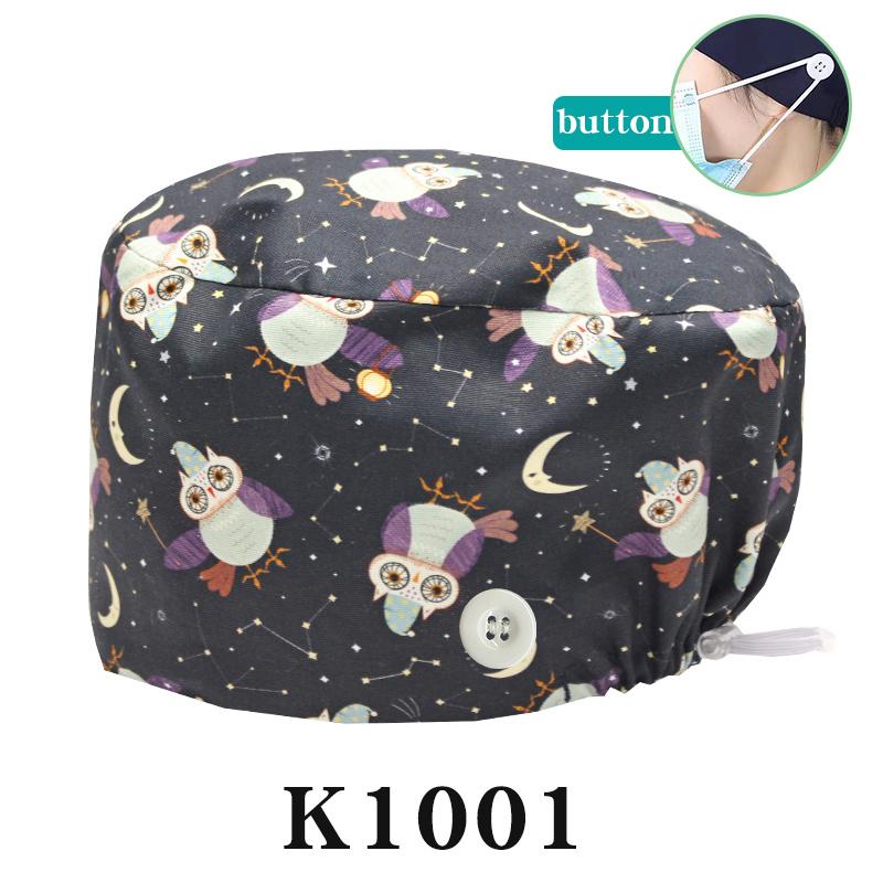 Cartoon Printed Nursing Caps Men Women Medical Hats Adjustable Long Hair Pet Dental Clinic Doctors Scrub Hat