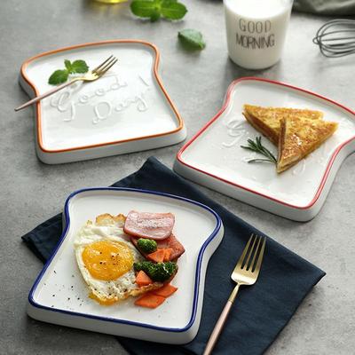 1 STUK Broodvormig Keramisch Ontbijt Dessertbord Toast Borden Salade Fruit Snack Dienblad Huishoudelijk Servies Dinerbord Servies