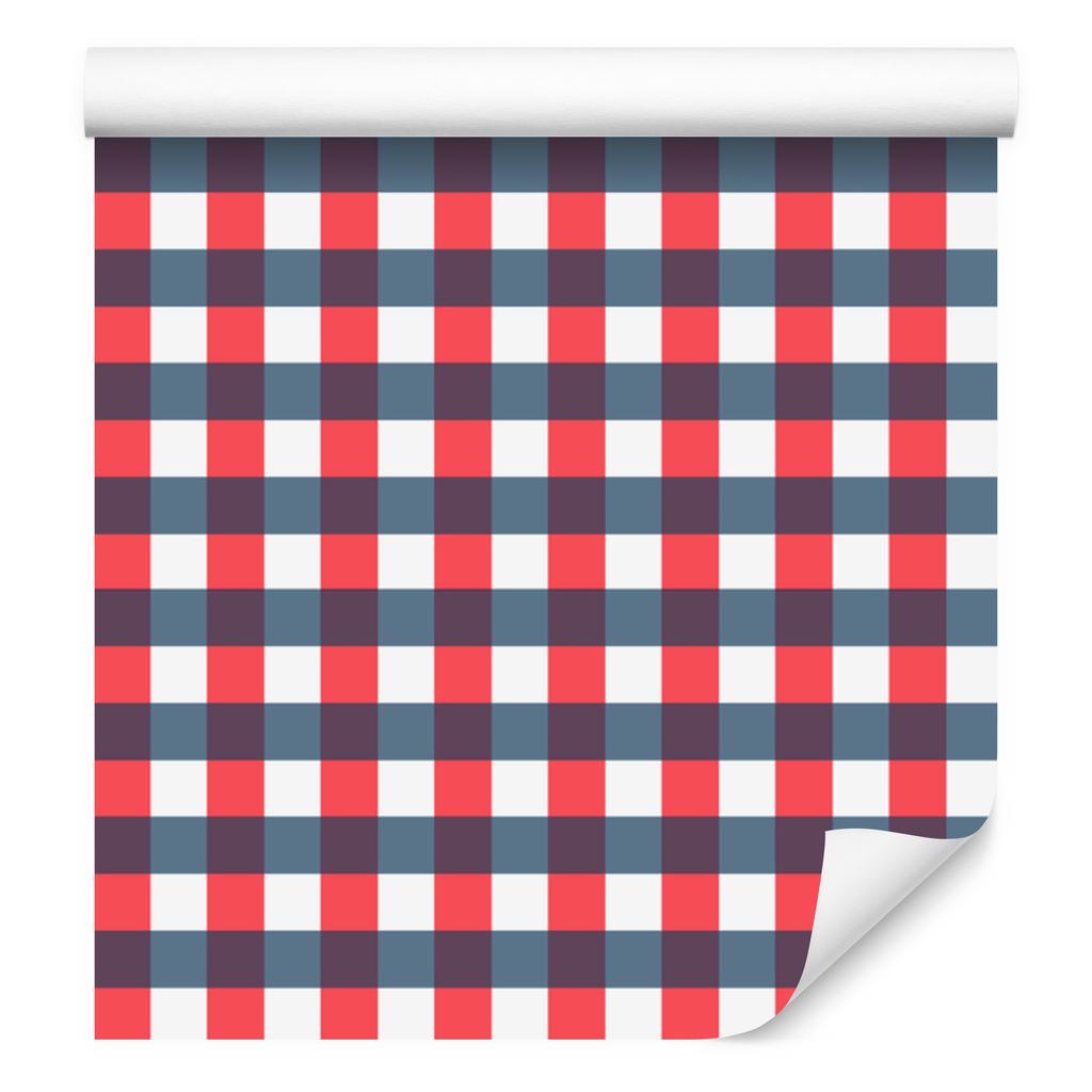 Navy blue, red, white and coral checkered wallpaper for living room and bedroom 50x1000