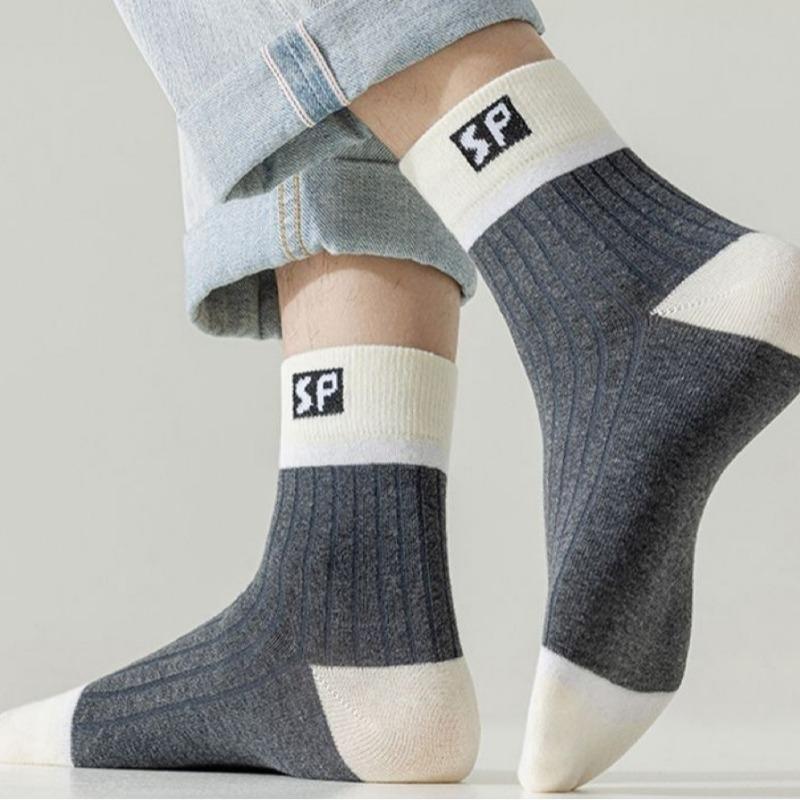 Șosete pentru bărbați cu tub mijlociu Șosete din bumbac de toamnă și iarnă pentru bărbați, absorbanți și dezodorizanți de transpirație, cu scrisoare Șosete sport cu tub înalt