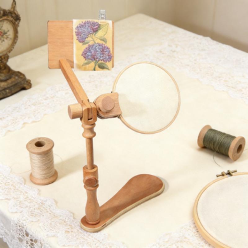 Embroidery Hoop Stand Adjustable Beech Wood Cross Stitch Stand Rotated Embroidery Frame Stand Desktop Embroidery Frame for Art