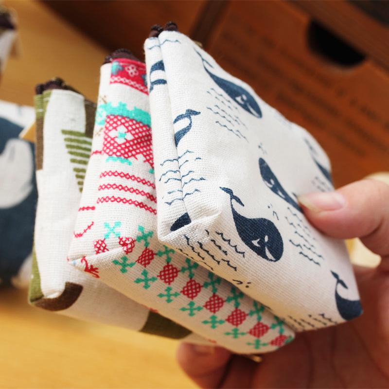 Retro Korean Cotton-Linen Coin Purse and Key Bag with Cartoon Design