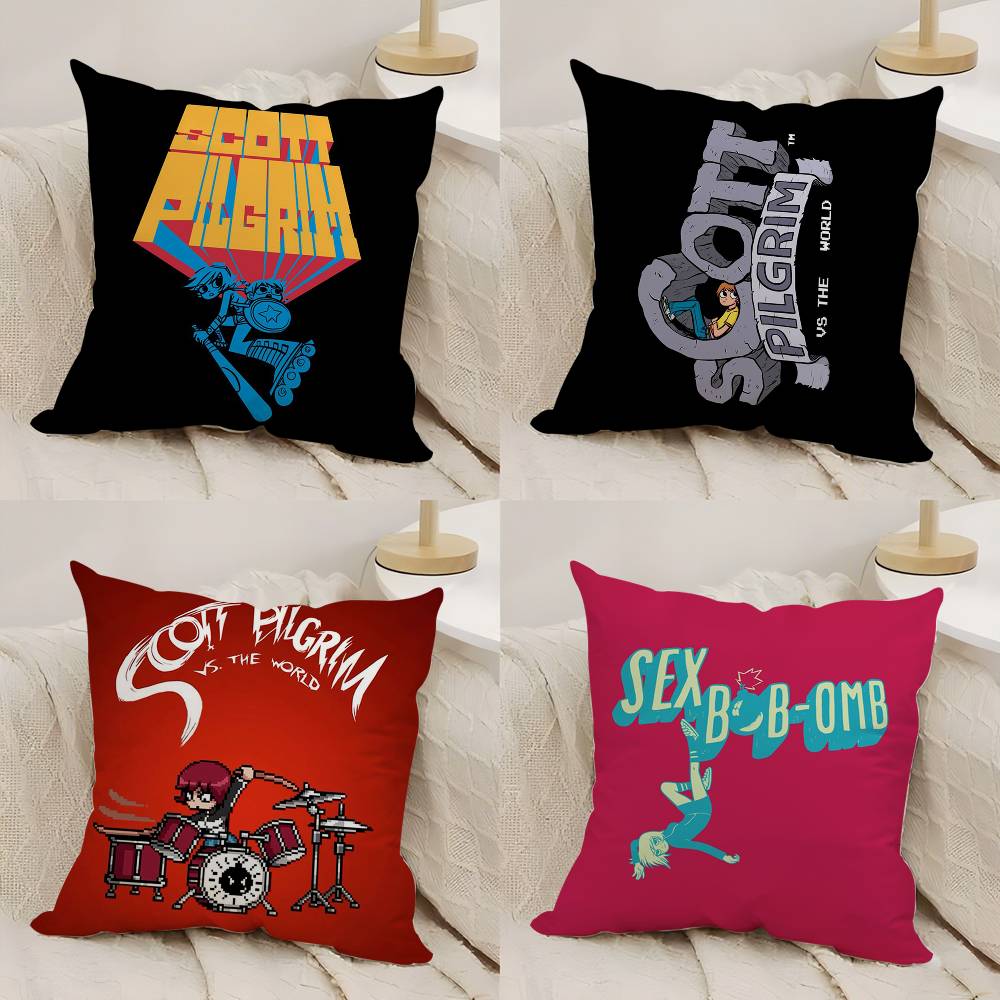 Cartoon S-Scott P-Pilgrim Pillow Case Office Sofa Dorm Chair Back Short Plush Double-sided Printing Home  Cushion Cover