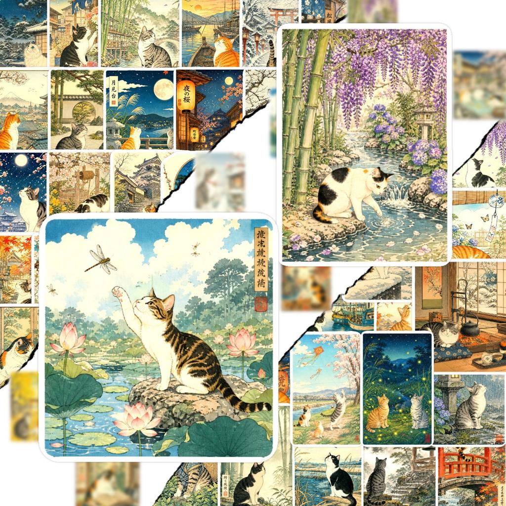 50Pcs/Set Ukiyoe Cats . Vintage Japanese Art Stickers DIY Fashion Doodle Decals Stickers