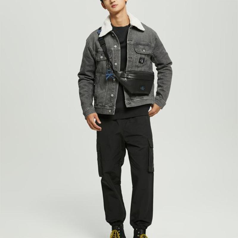 Calvin Klein Letter Pattern Polo Collar Long Sleeve Denim Jacket Men Jackets Gray ZM02033-1BZ