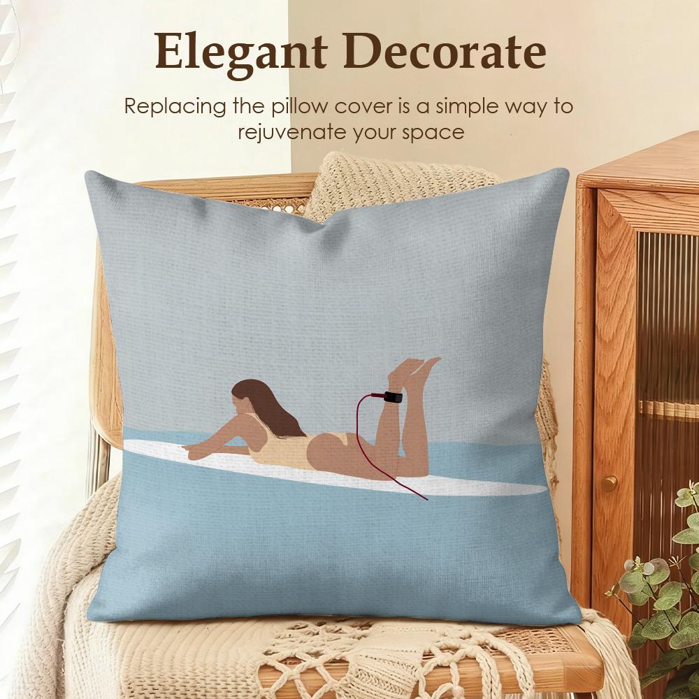 Summer Surfing Ins Art Cushion Cover Natural Linen Organic Fabric DoubleSided Printing Sofa Home Decor Gift Pillow Case