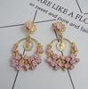 Retro Pastoral Large Hoop Earrings with Ceramic Flowers for Women