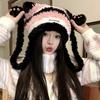 New Winter Hat for Women Cute Color Blocking Striped Letter Mark Plush Ear Protection Hat Warm Versatile Knitted Wool Hat