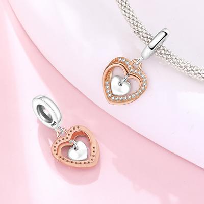 Copper Heart Shape Romantic Love Pendants Bracelet Charms Fit Women Jewelry Party Beads Diy Fine Gift Accessory