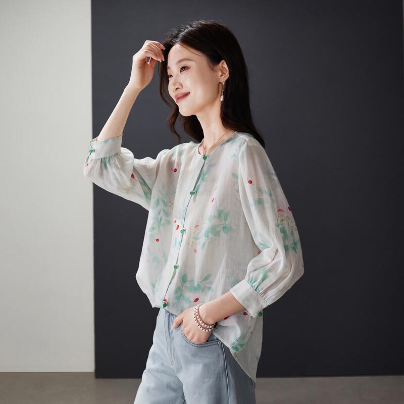 SOFSIL 2026 Summer Tencel Ramie Blend Chinese Style Shirt S зелёный