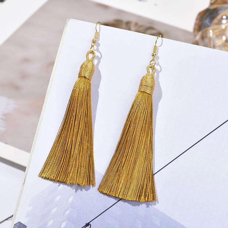 Fashion Tassel Earrings Women Silk Fabric Gold Color Rope Wrap Fringe Long Drop Dangle Earings For Girls Bohemia Wedding Jewelry
