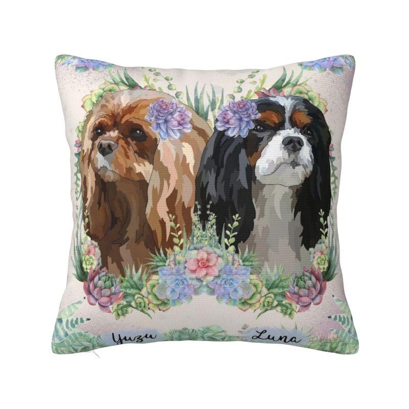 Custom Modern Cavalier King Charles Spaniel Cushion Cover for Sofa Velvet Cartoon Dog Pillow Case Bedroom Decoration